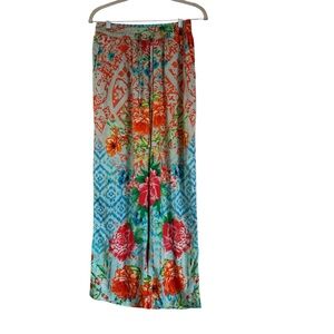 Feathers By Tolani Rosaleen Orange Blue Resort Wear Pants with Drawstring Sz S